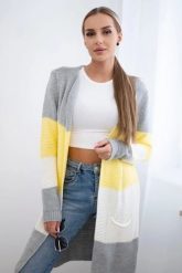 Sweter Kardigan w pasy szary+żółty. Szare kardigany damskie KESI, l, bez wzorów, z wełny. Za 178.78 zł.