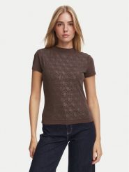 Guess T-Shirt W4BI26 J1314 Brązowy ciemny Regular Fit. Brązowe t-shirty damskie Guess, xxl, z aplikacjami, z bawełny, bez kołnierzyka. Za 264.99 zł.