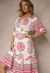 Różowa Pudełkowa Sukienka z Wiskozy w Abstrakcyjny Wzór Revirelle. Czerwone sukienki damskie Renee, bez wzorów, z materiału, eleganckie, bez ramiączek. W wyprzedaży za 55.99 zł.