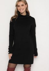Czarna Sukienka z Golfem Bawełną i Wełną Ozdobiona Guzikami Ilathor. Czarne sukienki damskie Born2be, bez wzorów, z bawełny, eleganckie, bez ramiączek. W wyprzedaży za 76.49 zł.