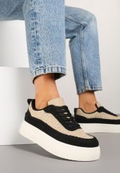 Czarne Sneakersy na Platformie Ozdobione Plecionką Nilaraviela. Czarne obuwie sportowe damskie Renee, z jeansu, bez zapięcia. Za 89.99 zł.