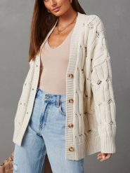 Milan Kiss Kardigan w kolorze kremowym rozmiar: XL. Brązowe kardigany damskie Milan Kiss, xl, bez wzorów, z bawełny. Za 91.56 zł.