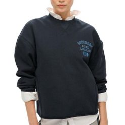 Krótka i luźna bluza damska Superdry Athletic Essentials. Niebieskie bluzy damskie Superdry, xl, bez wzorów, z bawełny, bez kaptura. Za 316.30 zł.