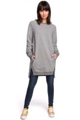Szara Długa Nierozpinana Bluza z Rozporkami. Szare bluzy damskie MOE, l, bez wzorów, z bawełny, bez kaptura. Za 249.90 zł.