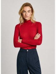 Pepe Jeans Koszulka w kolorze czerwonym rozmiar: L. Czerwone bluzki damskie Pepe Jeans, l, bez wzorów, z jeansu, bez kołnierzyka, bez ramiączek. Za 87.81 zł.