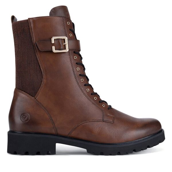 Trzewiki Remonte. Brązowe botki damskie Remonte, bez obcasa, na płaskiej podeszwie, bez zapięcia. Za 399.99 zł.