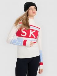 4F Golf z wełną damski - biały L. Białe golfy damskie 4F, l, bez wzorów, z wełny, bez ramiączek. Za 199.99 zł.