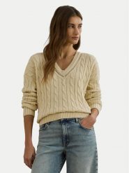 LAUREN RALPH LAUREN Sweter 200971374002 Beżowy Relaxed Fit. Brązowe swetry klasyczne damskie Lauren Ralph Lauren, l, z bawełny, bez kołnierzyka. Za 969.99 zł.