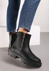 Czarne Płaskie Botki z Suwakiem Tinaferr. Czarne botki damskie Renee, na jesień, eleganckie, bez obcasa, na płaskiej podeszwie, bez zapięcia. Za 119.99 zł.