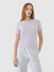 4F T-shirt regular gładki damski - fioletowy S. Fioletowe t-shirty damskie 4F, s, bez wzorów, z bawełny, bez kołnierzyka. W wyprzedaży za 29.99 zł.