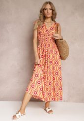 Pomarańczowa Rozkloszowana Sukienka z Wiskozy w Fantazyjny Print Karlene. Brązowe sukienki damskie Renee, bez wzorów, z wiskozy, wakacyjne, bez ramiączek. W wyprzedaży za 39.99 zł.