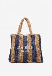 Granatowa Torebka Shopper Plażowa z Napisem Navirael. Niebieskie shopper bag Born2be, bez wzorów, bez dodatków. Za 79.99 zł.