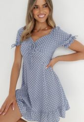 Niebieska Sukienka Abin. Niebieskie sukienki damskie Born2be, z aplikacjami, vintage, bez ramiączek. Za 129.99 zł.