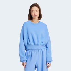 Szeroka bluza ADIDAS ALL SZN. Niebieskie bluzy damskie Adidas, l, bez wzorów, z bawełny, bez kaptura. Za 289.99 zł.