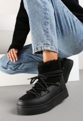 Czarne Sznurowane Śniegowce na Platformie Izastria. Czarne śniegowce damskie Renee, z jeansu. Za 89.99 zł.