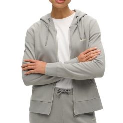 Bluza z kapturem i zamkiem gładka. Szare bluzy damskie Superdry, m, bez wzorów, z bawełny, z kapturem. Za 349.65 zł.