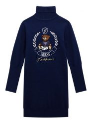 Guess Sukienka dzianinowa J5BK21 Z3GS0 Granatowy Regular Fit. Niebieskie sukienki dziewczęce Guess, z aplikacjami, z dzianiny, bez ramiączek, proste. Za 229.99 zł.