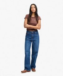 Superdry Jeansy z wysokim stanem z organicznej bawełny, szeroka nogawka. Niebieskie jeansy damskie Superdry, z podwyższonym stanem. Za 375.60 zł.