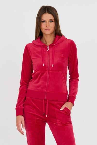 JUICY COUTURE Czerwona damska bluza Robertson, Rozmiar M. Czerwone bluzy damskie Juicy Couture, m, bez wzorów, z kapturem. W wyprzedaży za 285.99 zł.