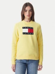 Tommy Jeans Bluza Flag DW0DW22564 Żółty jasny Regular Fit. Żółte bluzy damskie Tommy Jeans, m, bez wzorów, z bawełny, bez kaptura. Za 409.99 zł.