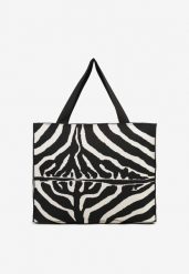 Czarno-Biała Prostokątna Torebka Shopperka w Zebrę Salaviella. Czarne shopper bag Born2be, z jeansu, bez dodatków. Za 74.99 zł.