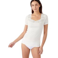 Koszulka damska Damart Thermolactyl. Białe koszulki damskie DAMART, bez wzorów, ze skóry, bez kołnierzyka, bez ramiączek. Za 183.50 zł.