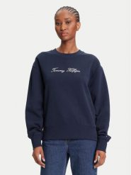 Tommy Hilfiger Bluza Script WW0WW47159 Granatowy Regular Fit. Niebieskie bluzy damskie Tommy Hilfiger, xs, bez wzorów, z bawełny, bez kaptura. Za 459.99 zł.