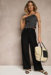 Czarne Szerokie Spodnie z Wiskozy High Waist Naivella. Czarne spodnie materiałowe damskie Renee, bez wzorów, z jeansu. Za 39.99 zł.