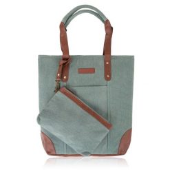 Shopperka szarozielona Paolo Peruzzi E-23-BU. Zielone shopper bag PAOLO PERUZZI, bez wzorów, z bawełny, bez dodatków. Za 129.99 zł.