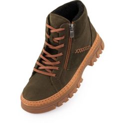 Zimowe buty dla kobiet Kaki 38 - Wodoodporne i Ciepłe. Zielone obuwie trekkingowe damskie ENELL, z futra, bez zapięcia. Za 417.99 zł.