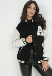 Czarna Kurtka Bomberka Oversize ze Ściągaczem Glouly. Czarne kurtki damskie Born2be, l, bez wzorów, ze skóry, bez kaptura. Za 209.99 zł.