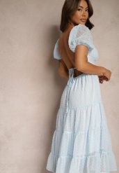 Niebieska Sukienka z Odkrytymi Plecami Nephia. Niebieskie sukienki damskie Renee, bez wzorów, z tkaniny, eleganckie, bez ramiączek. W wyprzedaży za 135.99 zł.