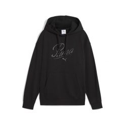Damska bluza z kapturem ESS SCRIPT Comfort PUMA Black. Czarne bluzy damskie Puma, m, bez wzorów, z dzianiny, z kapturem. Za 182.99 zł.