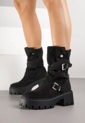Czarne Botki Workery na Grubej Podeszwie i Obcasie z Klamrami Tulanira. Czarne botki damskie Born2be, z jeansu, eleganckie, bez obcasa, na obcasie, bez zapięcia. Za 179.99 zł.