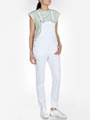 Replay Ogrodniczki dżinsowe w kolorze białym rozmiar: M. Białe kombinezony damskie Replay, m, bez wzorów, bez kołnierzyka, bez ramiączek. Za 501.57 zł.