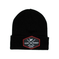 Czapka beanie – haftowane logo / organiczna / rozmiar uniwersalny (czarna). Czarne czapki damskie SURF MONKEY, z aplikacjami, z bawełny. Za 139.95 zł.