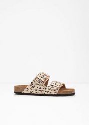Klapki marki Tamaris ze skóry z klamrami. Brązowe klapki damskie bonprix, bez wzorów, ze skóry, bez obcasa, bez zapięcia. Za 219.99 zł.