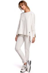 Wygodna Prosta Bluza z Lampasem - Ecru. Czarne bluzy damskie MOE, l, bez wzorów, z bawełny, bez kaptura. Za 229.90 zł.