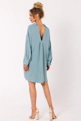 Sukienka koszulowa z dekoltem V na plecach niebieska. Niebieskie sukienki damskie MOE, bez wzorów, bez ramiączek. Za 279.00 zł.