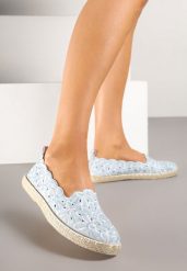 Jasnoniebieskie Plecione Espadryle Vices z Kwiatowym Motywem z Ażurowymi Wycięciami Honavia. Niebieskie espadryle damskie Renee, z jeansu, bez zapięcia, tenisowe. Za 44.99 zł.