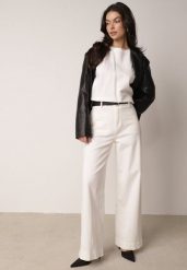 Białe Szerokie Jeansy z Bawełny z Wysokim Stanem Jyneli. Białe jeansy damskie Born2be, bez wzorów, z bawełny. Za 129.99 zł.