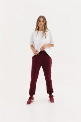 LEKKIE SPODNIE CELINE BORDOWE S - Flawless. Czerwone spodnie dresowe damskie Flawless, bez wzorów, z bawełny. Za 231.00 zł.