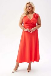 Elegancka sukienka Anna na wesele w kolorze papai PLUS SIZE XXL. Sukienki damskie Moda Size Plus Iwanek, z aplikacjami, z elastanu, eleganckie, bez ramiączek. Za 369.90 zł.