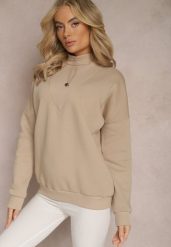 Beżowa Ocieplana Bluza Bawełniana z Półgolfem Heraia. Brązowe bluzy damskie Renee, bez wzorów, z bawełny, bez kaptura. Za 84.99 zł.
