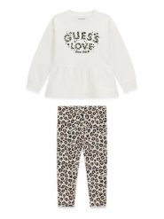 Guess Komplet bluza i legginsy K6BG02 K5910 Kremowy Regular Fit. Białe bluzy dziewczęce Guess, z aplikacjami, z bawełny, bez ramiączek, bez kaptura. Za 234.99 zł.