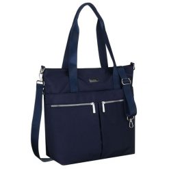 Granatowa, jednokomorowa shopperka damska z poliestru wyposażona w dopinany, regulowany pasek Peterson PTN CTY-19. Torebki klasyczne damskie Peterson, bez dodatków. Za 89.99 zł.