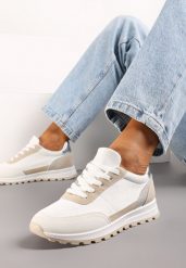 Białe Sneakersy Sznurowane Egrania. Białe obuwie sportowe damskie Born2be, z materiału, przed kostkę, bez zapięcia. Za 89.99 zł.