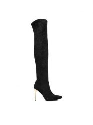 DeeZee Kozaki JDY230101 Czarny. Czarne kozaki damskie DeeZee, z materiału, bez obcasa, na szpilce, bez zapięcia. Za 239.99 zł.