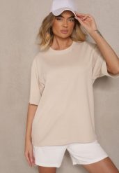 Jasnobeżowy Basicowy T-shirt z Bawełny Meranissea. Brązowe t-shirty damskie Renee, bez wzorów, z bawełny, bez kołnierzyka. Za 44.99 zł.