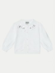 Guess Kardigan K5RR03 Z3820 Biały Regular Fit. Białe swetry dziewczęce Guess, z aplikacjami, z bawełny, bez kołnierzyka, bez ramiączek. Za 109.99 zł.